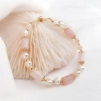Freshwater Cultured Pearl Bracelet Freshwater Pearl with Rose Quartz & Brass gold color plated for woman mixed colors Length 7.09 Inch Sold By PC