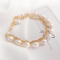 Bracelet en perles de culture d'eau douce, perle d'eau douce cultivée, avec laiton, Placage de couleur d'or, pour femme, Longueur:7.09 pouce, Vendu par PC