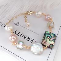 Freshwater Cultured Pearl Bracelet, Freshwater Pearl, with Abalone Shell & Brass, gold color plated, for woman, Length:7.09 Inch, Sold By PC