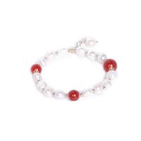 Freshwater Cultured Pearl Bracelet, Freshwater Pearl, with Red Agate & Brass, with 1.18 extender chain, Round, gold color plated, for woman, mixed colors, 8mm,10mm, Length:5.91 Inch, Sold By PC