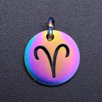 Stainless Steel Pendants, 201 Stainless Steel, 12 Signs of the Zodiac, Vacuum Ion Plating, fashion jewelry & DIY & single hole & Unisex & with constellation symbols, multi-colored, 17x12mm, 5PCs/Bag, Sold By Bag
