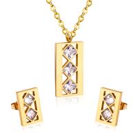 Fashion Stainless Steel Jewelry Sets, Stud Earring & necklace, 304 Stainless Steel, Vacuum Ion Plating, 2 pieces & fashion jewelry & for woman & with rhinestone, more colors for choice, 16mm*36mm,10mm*15mm, Length:Approx 17.72 Inch, Sold By Set