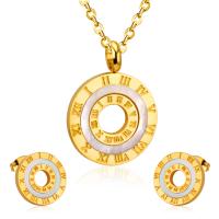 Fashion Stainless Steel Jewelry Sets, Stud Earring & necklace, 304 Stainless Steel, with Shell, Round, Vacuum Ion Plating, 2 pieces & fashion jewelry & for woman, more colors for choice, 27mm*20mm,14mm, Length:Approx 17.72 Inch, Sold By Set