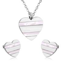 Fashion Stainless Steel Jewelry Sets Stud Earring & necklace 304 Stainless Steel with Shell Heart Vacuum Ion Plating 2 pieces & fashion jewelry & for woman 22.5mm*20mm 13mm*12mm Length Approx 17.72 Inch Sold By Set