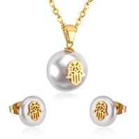 Fashion Stainless Steel Jewelry Sets Stud Earring & necklace 304 Stainless Steel with Plastic Pearl Vacuum Ion Plating 2 pieces & fashion jewelry & for woman 20mm*16mm 10mm Length Approx 17.72 Inch Sold By Set