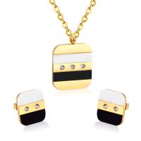 Fashion Stainless Steel Jewelry Sets, Stud Earring & necklace, 304 Stainless Steel, with Shell, Vacuum Ion Plating, 2 pieces & fashion jewelry & for woman & with rhinestone, more colors for choice, 22mm*25mm,13mm*15mm, Length:Approx 17.72 Inch, Sold By Set