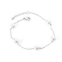 Stainless Steel Jewelry Bracelet 304 Stainless Steel with Plastic Pearl with 1.97inch extender chain Vacuum Ion Plating fashion jewelry & for woman Sold By PC