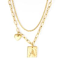 Stainless Steel Jewelry Necklace, 304 Stainless Steel, with 1.97inch extender chain, Vacuum Ion Plating, Double Layer & fashion jewelry & Unisex, gold, Length:Approx 17.72 Inch, Approx 15.75 Inch, Sold By PC