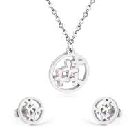 Fashion Stainless Steel Jewelry Sets, Stud Earring & necklace, 304 Stainless Steel, with Shell, Vacuum Ion Plating, 2 pieces & fashion jewelry & for woman, original color, 20mm,12mm, Length:Approx 17.72 Inch, Sold By Set