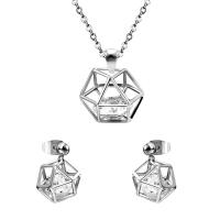 Fashion Stainless Steel Jewelry Sets, Stud Earring & necklace, 304 Stainless Steel, with Cubic Zirconia, Vacuum Ion Plating, 2 pieces & fashion jewelry & for woman, more colors for choice, 18mm*18mm,13mm*13mm, Length:Approx 17.72 Inch, Sold By Set
