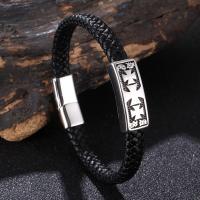 PU Leather Cord Bracelets, with 316L Stainless Steel, Animal, Vacuum Plating, Unisex & different size for choice, black, Length:7.09 Inch, Sold By PC