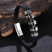 PU Leather Bracelet, with 316L Stainless Steel, Animal, Vacuum Plating, different size for choice & for man, black, Sold By PC