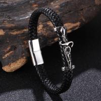 PU Leather Cord Bracelets with 316L Stainless Steel Animal Vacuum Plating Unisex black Sold By PC