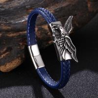 PU Leather Bracelet with 316L Stainless Steel Animal Vacuum Plating & for man black Sold By PC