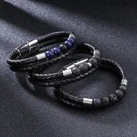 PU Leather Cord Bracelets with Lapis Lazuli & Titanium Steel plated stoving varnish Length 7.09 Inch Sold By PC