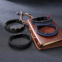 PU Leather Cord Bracelets, with Tiger Eye & Tibetan Style, gun black plated, different size for choice & for man, more colors for choice, Length:8.2 Inch, Sold By PC