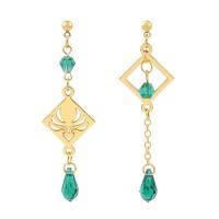 Asymmetric Earrings Zinc Alloy with Acrylic gold color plated for woman green 68mm Sold By Pair