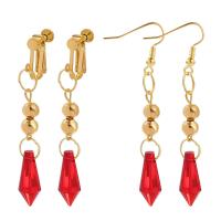 Boucles d'oreilles cristal, alliage de zinc, avec Acrylique, Placage de couleur d'or, styles différents pour le choix & pour femme, rouge, 65mm, Vendu par paire