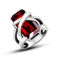 Ring Finger Titantium stali, obyty, dla obu płci & różnej wielkości do wyboru & z kamieniem, czerwony, sprzedane przez PC