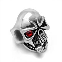 Titanium Steel Finger Ring Skull polished Unisex & with rhinestone & blacken original color Sold By PC