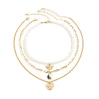 Multi Layer Necklace Zinc Alloy with Plastic Pearl & Brass with 2.7inch extender chain plated three pieces & for woman & enamel nickel lead & cadmium free Length Approx 13.8 Inch Approx 17.7 Inch Sold By Set