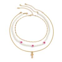 Multi Layer Necklace Zinc Alloy with Seedbead & iron chain & Plastic Pearl with 2.7inch extender chain gold color plated three pieces & fashion jewelry & for woman nickel lead & cadmium free Length Approx 13.8 Inch Approx 19.7 Inch Sold By Set