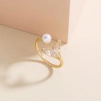 Cubi Circonia Micro Pave anello in ottone, with perla in plastica, Regolabile & Micro spianare cubic zirconia & per la donna, dorato, 17mm, Venduto da PC