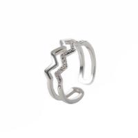 Sko Circonia Pierścień mosiężny Micro Pave, Mosiądz, Regulowane & mikro utorować cyrkonia & dla kobiety, srebro, 17mm, sprzedane przez PC