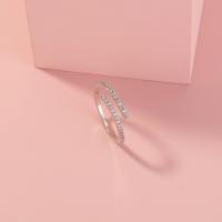 Cubique anneau en laiton Circonia Micro Pave, Réglable & pavé de micro zircon & pour femme, argent, 17mm, Vendu par PC