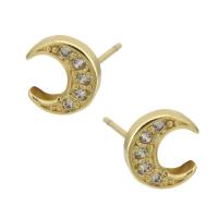 Cubic Zirconia Micro Pave Brass Earring, Moon, gold color plated, fashion jewelry & micro pave cubic zirconia & for woman, golden, 8x8x14mm, 10Pairs/Lot, Sold By Lot