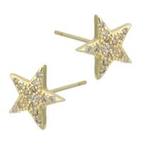 Cubic Zirconia Micro Pave Brass Earring, Star, gold color plated, fashion jewelry & micro pave cubic zirconia & for woman, golden, 10x10x14mm, 10Pairs/Lot, Sold By Lot