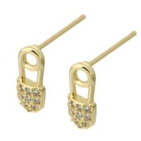 Cubic Zirconia Micro Pave Brass Earring, gold color plated, fashion jewelry & micro pave cubic zirconia & for woman, golden, 5x10x14mm, 10Pairs/Lot, Sold By Lot