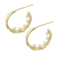 Brass Stud Earring with ABS Plastic Pearl gold color plated fashion jewelry & for woman golden Sold By Lot