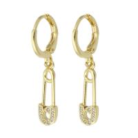 Huggie Hoop Drop Earring, Brass, gold color plated, fashion jewelry & micro pave cubic zirconia & for woman, golden, 31mm, 10Pairs/Lot, Sold By Lot