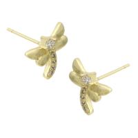Cubic Zirconia Micro Pave Brass Earring Dragonfly gold color plated fashion jewelry & micro pave cubic zirconia & for woman golden Sold By Lot