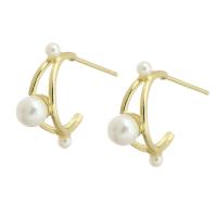 Brass Stud Earring, with ABS Plastic Pearl, gold color plated, fashion jewelry & for woman, golden, 23x16x5mm, 10Pairs/Lot, Sold By Lot