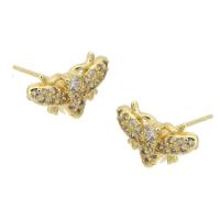 Cubic Zirconia Micro Pave Brass Earring, Insect, gold color plated, fashion jewelry & micro pave cubic zirconia & for woman, golden, 12x8x15mm, 10Pairs/Lot, Sold By Lot