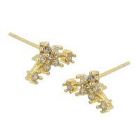 Cubic Zirconia Micro Pave Brass Earring, gold color plated, fashion jewelry & micro pave cubic zirconia & for woman, golden, 11x6x15mm, 10Pairs/Lot, Sold By Lot