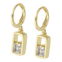 Huggie Hoop Drop Earring Brass gold color plated fashion jewelry & micro pave cubic zirconia & for woman golden 27mm Sold By Lot