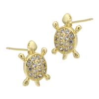Cubic Zirconia Micro Pave Brass Earring, Turtle, gold color plated, fashion jewelry & micro pave cubic zirconia & for woman, golden, 8.50x12.50x14mm, 10Pairs/Lot, Sold By Lot