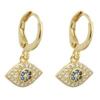 Huggie Hoop Drop Earring, Brass, Eye, gold color plated, fashion jewelry & micro pave cubic zirconia & for woman, golden, 22mm, 10Pairs/Lot, Sold By Lot