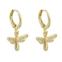 Huggie Hoop Drop Earring, Brass, Dragonfly, gold color plated, fashion jewelry & micro pave cubic zirconia & for woman, golden, 24mm, 10Pairs/Lot, Sold By Lot