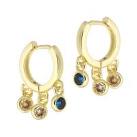 Huggie Hoop Drop ørering, Messing, guldfarve belagt, mode smykker & Micro Pave cubic zirconia & for kvinde, flerfarvede, 20mm, 10par/Lot, Solgt af Lot