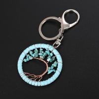 Natural Stone Key Clasp with Velveteen Cord & Brass & Zinc Alloy Round plated & Unisex 52mm Sold By PC