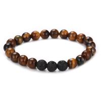 Gemstone Bracelets, Tiger Eye, with Howlite & Lava, Round, different materials for choice & Unisex, more colors for choice, 8mm, Length:Approx 7.87 Inch, Sold By PC