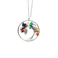 Natural Gemstone Necklace, Natural Stone, with Brass & Iron, Round, platinum color plated, tree of life design & different materials for choice & for woman, more colors for choice, 50mm, Length:Approx 19.69 Inch, Sold By PC