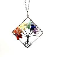 Natural Gemstone Necklace, Natural Stone, with Brass & Iron, Square, plated, tree of life design & different materials for choice & Unisex, more colors for choice, 50mm, Length:Approx 20.47 Inch, Sold By PC