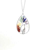 Natural Gemstone Necklace Natural Stone with Brass & Iron Teardrop platinum color plated tree of life design & for woman Length Approx 19.69 Inch Sold By PC