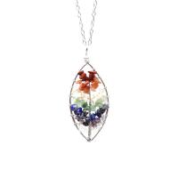 Natural Gemstone Necklace, Natural Stone, with Brass & Iron, Leaf, platinum color plated, different materials for choice & for woman, more colors for choice, 50mm, Length:Approx 19.69 Inch, Sold By PC