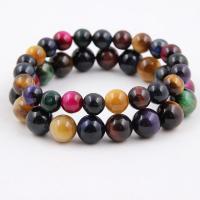 Natural Tiger Eye Bracelets Round Unisex & anti-fatigue Length Approx 7.5 Inch Sold By PC